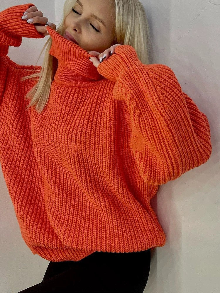 Thick Autumn And Winter Turtleneck Sweater Casual Solid Color Russian Knitwear