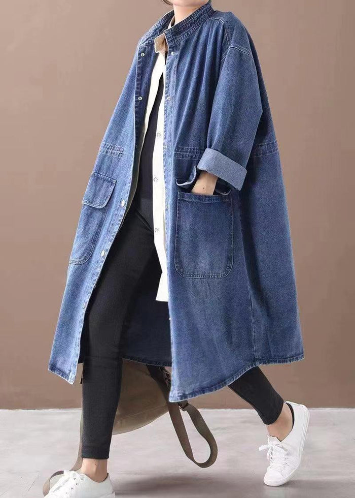 Fashionable Versatile Slimming Denim Shirt Dress Korean Style Elegant Hong Kong Style Vintage Single-breasted Coat