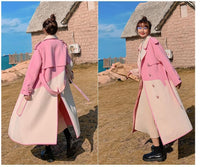 Stitching Contrast Color Edging Woolen Coat Women's Mid-length Thickening