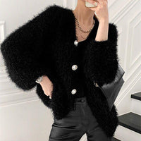 Mohair Single-breasted Pearl-button Cardigan Loose And Thick Sweater Coat