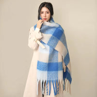 European And American Mohair Plush Warm Leisure Versatile Lattice Scarf