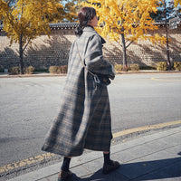 Loose And Thick Temperament Retro Plaid Mid-length Woolen Coat Women