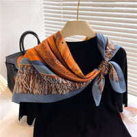 Fashion Luxury Silk Scarf Color Block Printed Twill Silk Large Kerchief