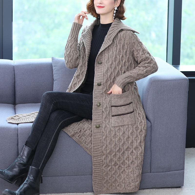 Thick Thread Sweater Coat Women's Mid-length