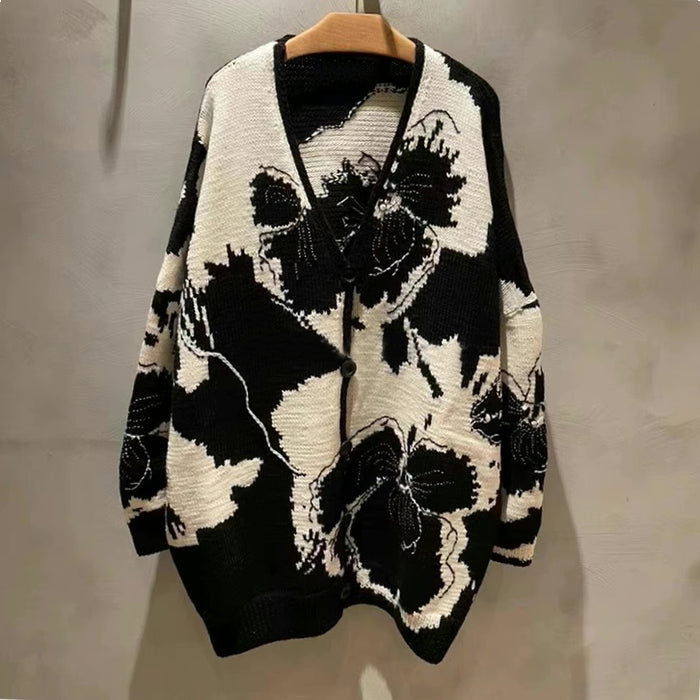 Women's Color Blocking Flower Jacquard Knitting Sweater