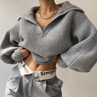 Lapel Pullover Knitting Women's Top