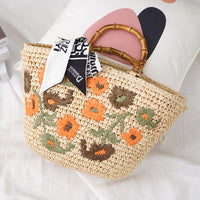 Color Small Flower Straw Woven Rattan Bag