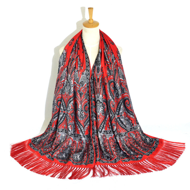 Printed Tassel Long Scarf Travel Ethnic Style Shawl