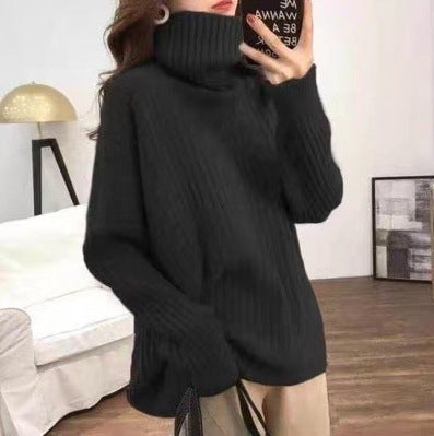 Women's Long Sleeve Loose Turtleneck Knitted Sweater