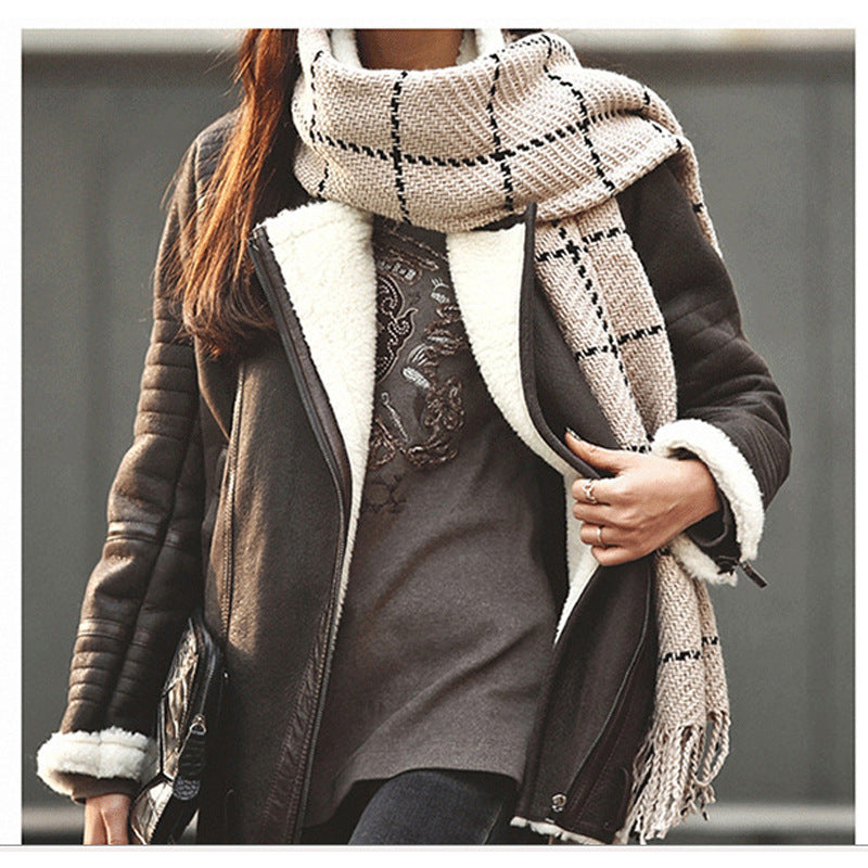 Autumn And Winter Thickened Men's And Women's Dual Purpose Scarf British Dotted Plaid Coarse Yarn Scarf