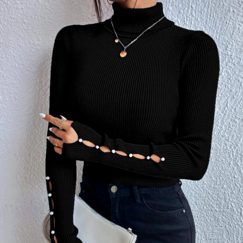 Spring Button Sweater Half Turtleneck Slim Fit Sexy Long Sleeve Women's Knitwear