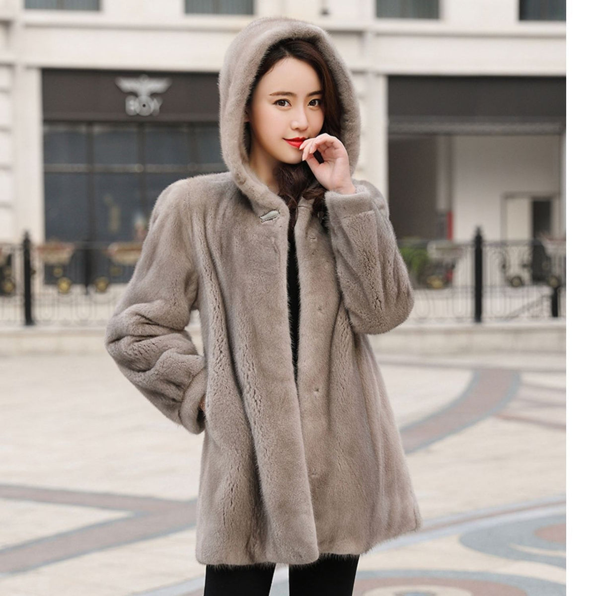 New Female Mink Fur Coat With Hood