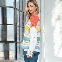 Rainbow Striped Pullover Women's European And American Fashion Dopamine Contrast Color Round Neck Sweater