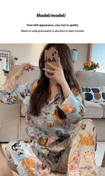 Women's Spring And Summer Cat Cardigan Long-sleeved Pajamas Suit