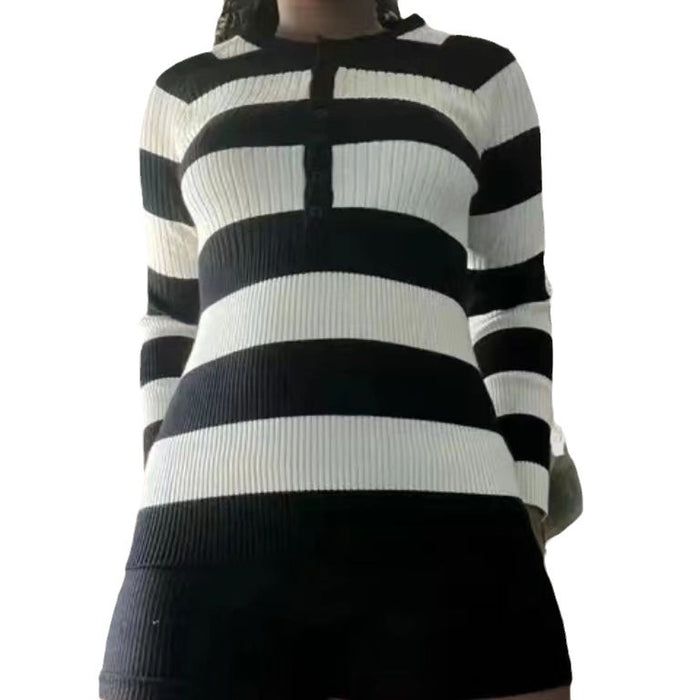 Commuter Contrast Color Striped Top Casual Versatile Loose Slimming Sweater