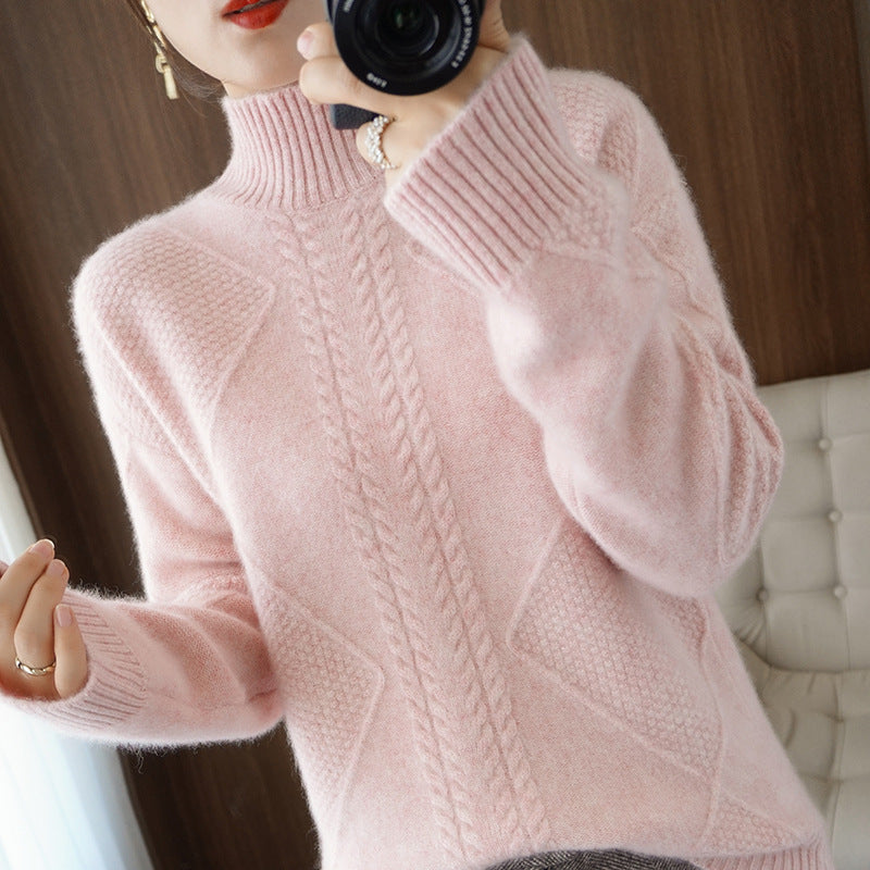 New Style High Neck Ladies Cashmere Sweater Fashion Loose