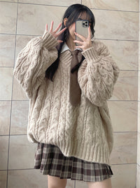 Hot Girl Idle Style V-neck Large Sweater Gentle Korean Style