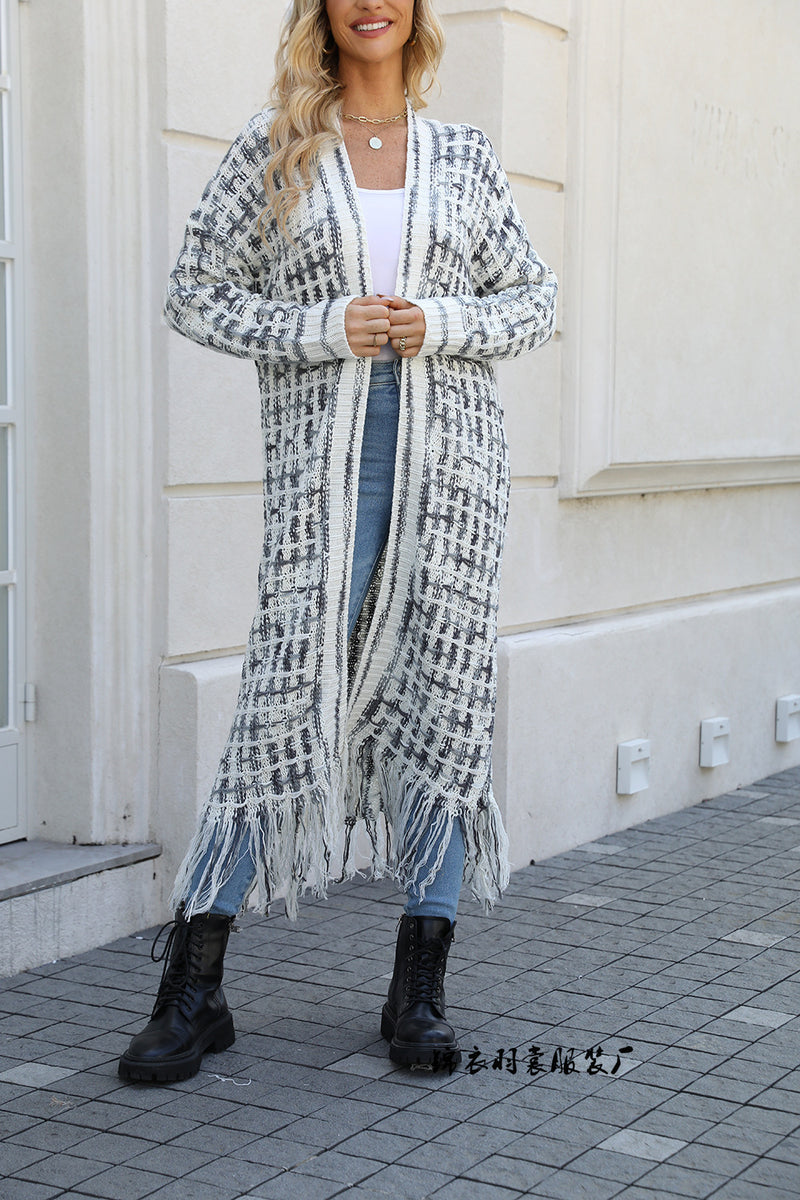 Women's Plus Size Tassel Long Cardigan Jacket Sweater