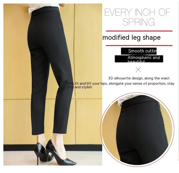 Professional Suit Women's Mid-waist Work Black Trousers Cropped Pants