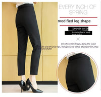 Professional Suit Women's Mid-waist Work Black Trousers Cropped Pants