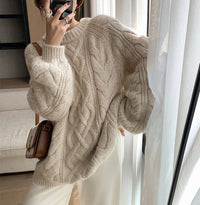 Retro Lazy Round Neck Knitted Sweater Women