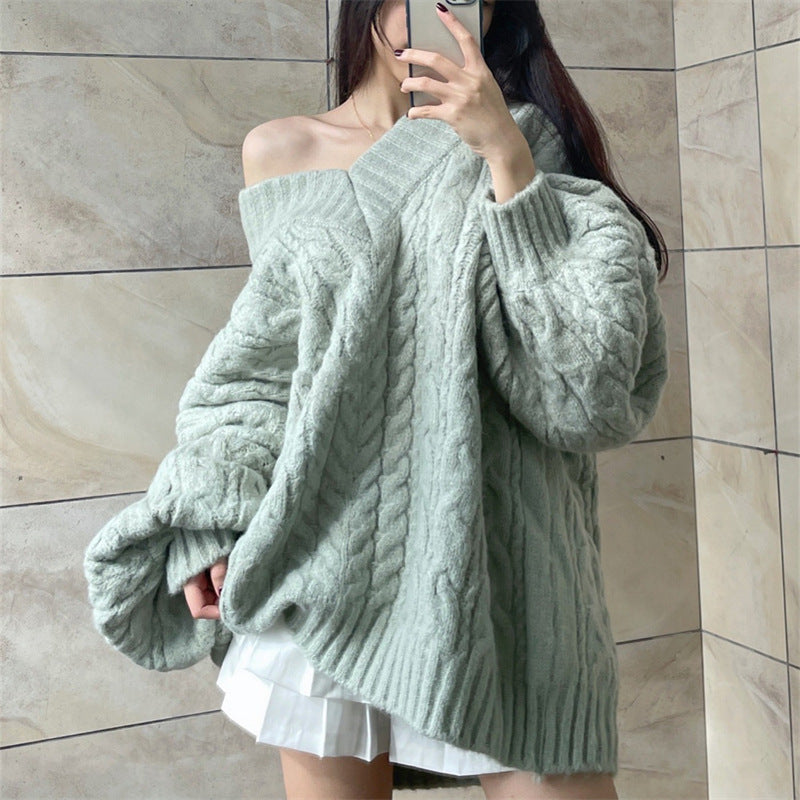 Hot Girl Idle Style V-neck Large Sweater Gentle Korean Style