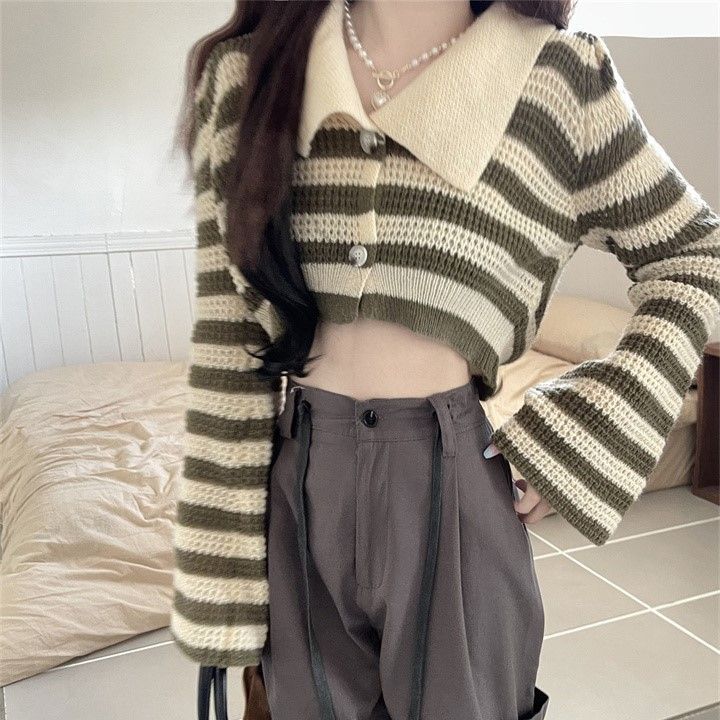 Short Long Sleeve Knitted Cardigan Design Blouse