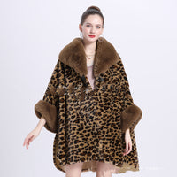 Leopard Print Big Hair Leader Mouth Cardigan Cape Women