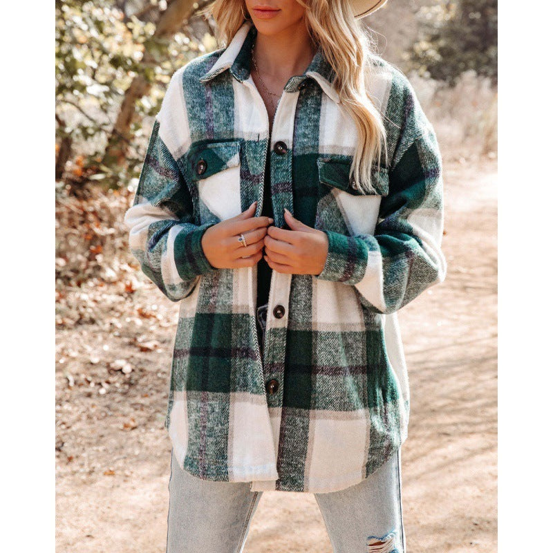 Cashmere Long Sleeve Plaid Top Loose Casual Women