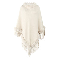 Pure Color Knitted Cape Shawl With Fur Collar