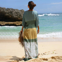 Women's Cotton Tie-dyed Beach Robe Loose Long Dress