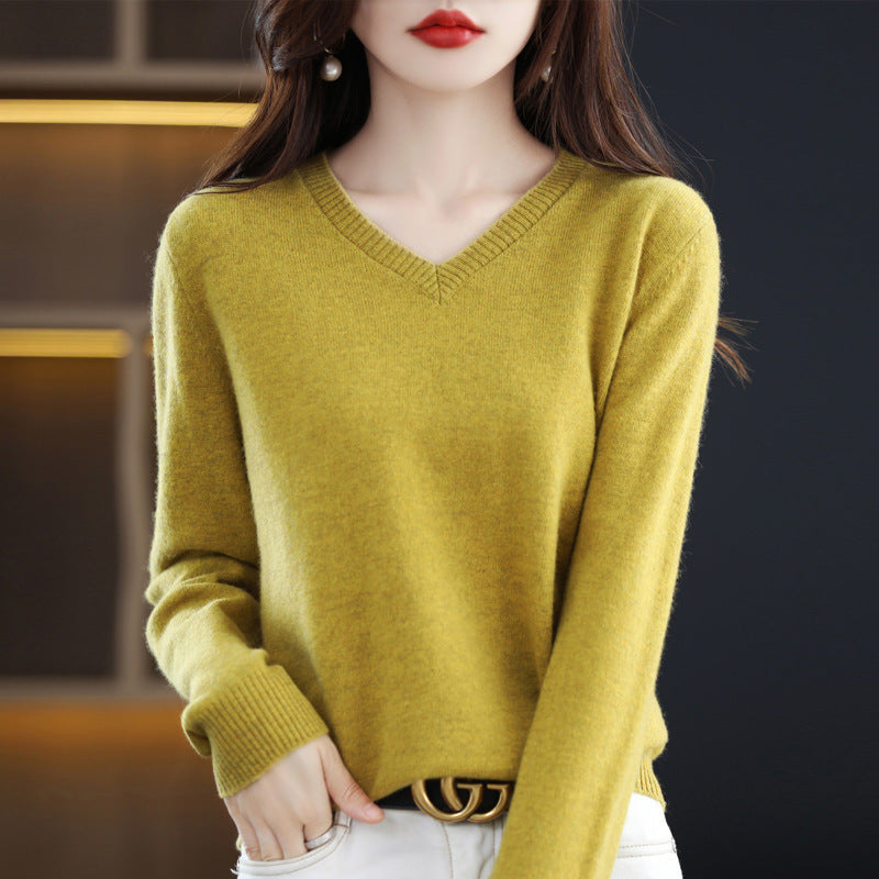 Women's V-neck Loose Pullover Long Sleeve Sweater