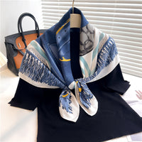 Fashion Luxury Silk Scarf Color Block Printed Twill Silk Large Kerchief