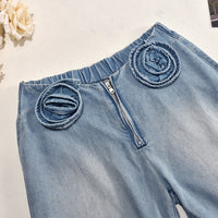 Women's Autumn Loose Zip Three-dimensional Decoration Jeans