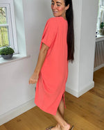 European And American V-neck Short Sleeve Ice Silk Dress Solid Color Casual