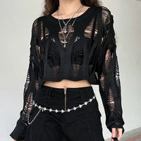 Women's Hot Girl See-through Ripped Pullover Sweater