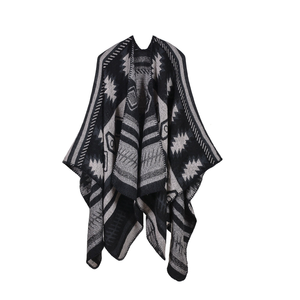 Geometric Puzzle Cloak Thicken And Lengthen Warm Air Conditioning Shawl Travel Blanket