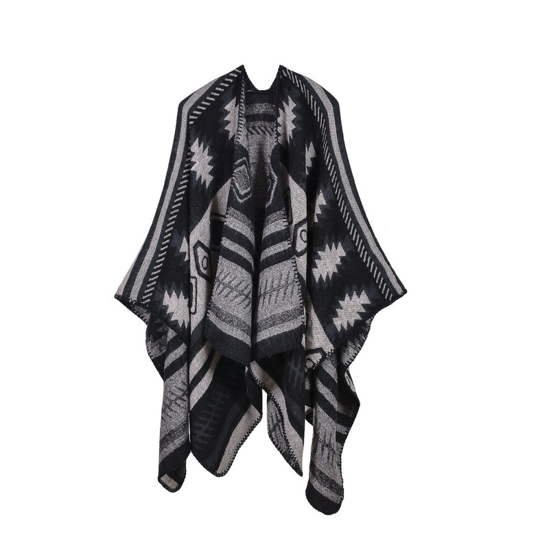 Geometric Puzzle Cloak Thicken And Lengthen Warm Air Conditioning Shawl Travel Blanket