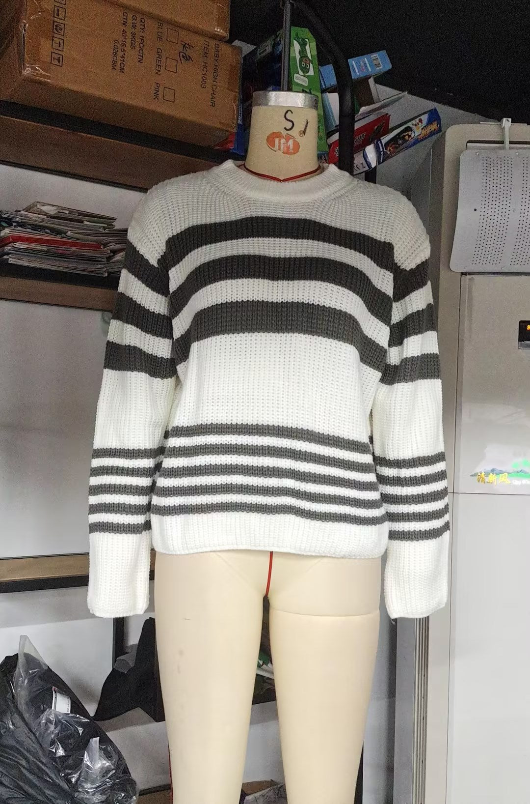 Striped Contrast Color Knitwear Casual All-matching Tops