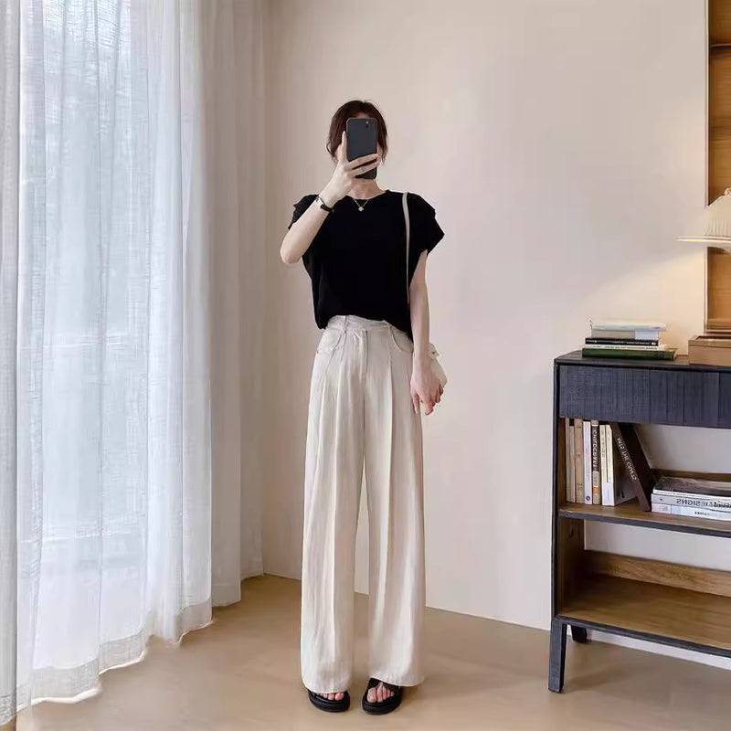 Tencel Linen Wide-leg Pants Thin High Waist Casual Sun-proof Cotton Linen Straight Trousers