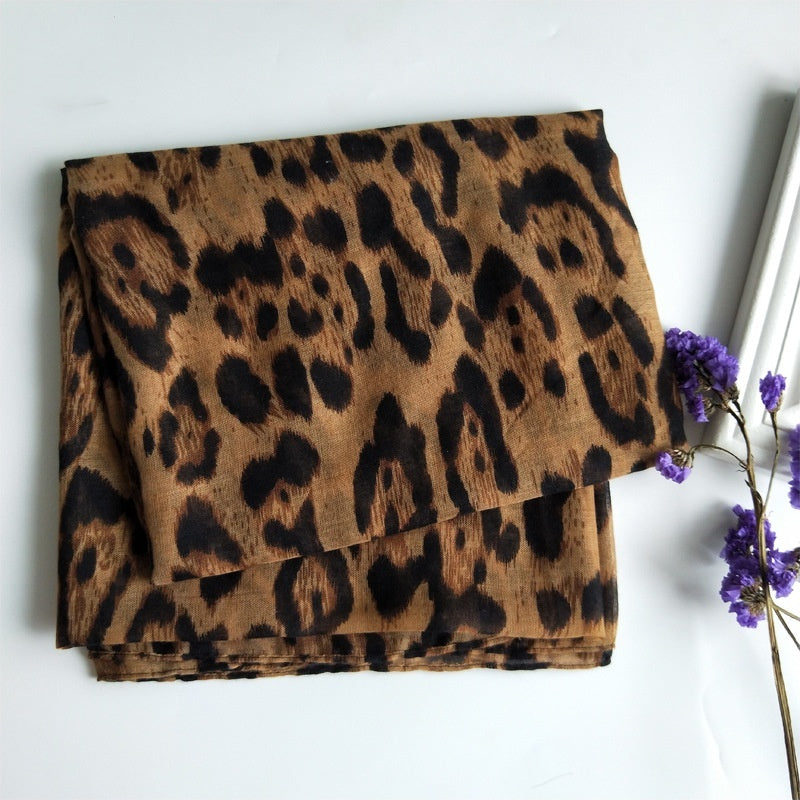 Printed Scarf Leopard Print Voile 90cm Scarf