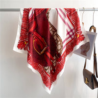 Fashion Luxury Silk Scarf Color Block Printed Twill Silk Large Kerchief