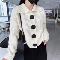 Long Sleeve Loose Korean Fashion Big Buckle Lapel Short Sweater