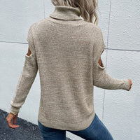 Fashion Women's Wear Turtleneck Long Sleeve Solid Color Hollow Out Sweater