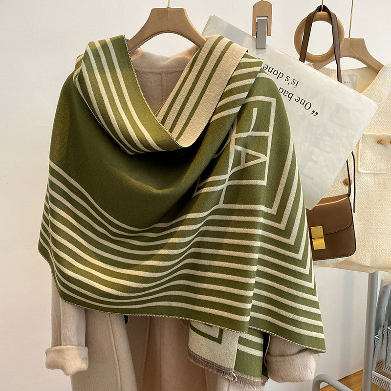 Two-color Cashmere Thickened Scarf Air Conditioner Shawl