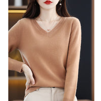 Women's V-neck Loose Pullover Long Sleeve Sweater