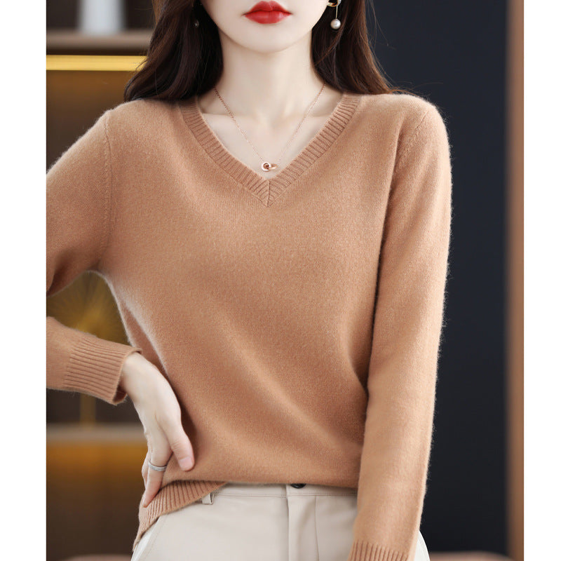 Women's V-neck Loose Pullover Long Sleeve Sweater