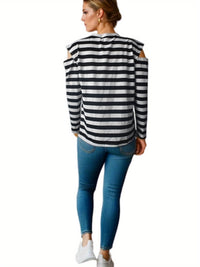 Striped Crew Neck Long Sleeves Off-the-shoulder Fashion Loose Top