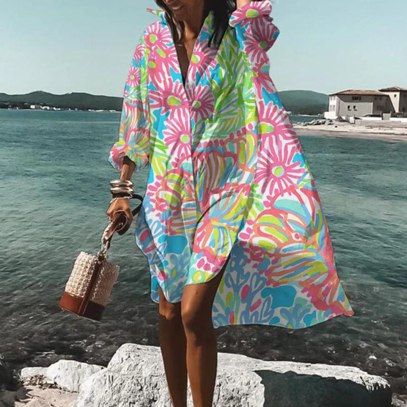 Printed Beach Vacation Blouse Coat