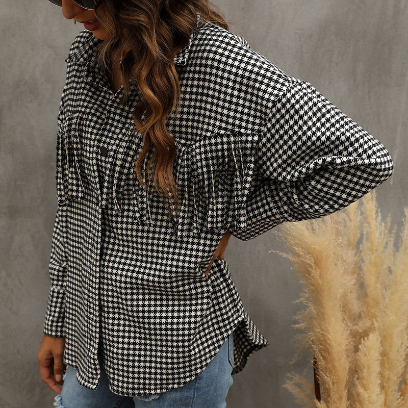 Fashion Plaid Houndstooth Shirt Autumn Winter Women's Long Sleeves